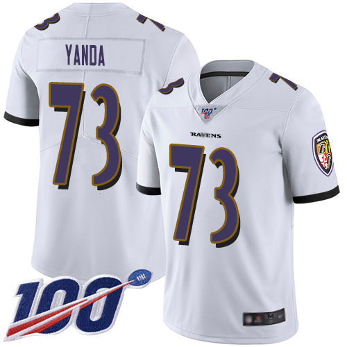 Baltimore Ravens Limited White Men Marshal Yanda Road Jersey NFL Football 73 100th Season Vapor Untouchable